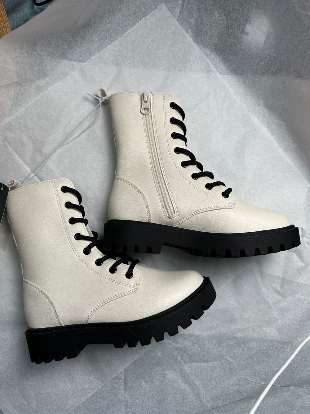 art class Cream Lace-Up Boots with Black Sole